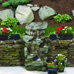 Enchanted Garden™ 39" Tiered Orowood Outdoor Water Fountain -The Thrive Yard Sales 2773575OrowoodOutdoorFountainWithLights 5Tier3