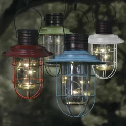 Enchanted Garden™ 14" Metal & Glass Solar LED Lantern - Assorted Colors -The Thrive Yard Sales 2774483 13358 darkscene 1800px