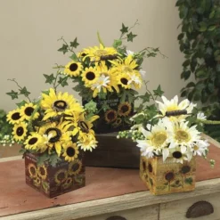 Enchanted Garden™ 10" Artificial Daisies & Sunflowers With Metal Container - Assorted Styles