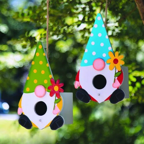 Enchanted Garden 12" Wooden Gnome Bird House - Assorted Styles 5 Enchanted Garden 12" Wooden Gnome Bird House - Assorted Styles - Image 4