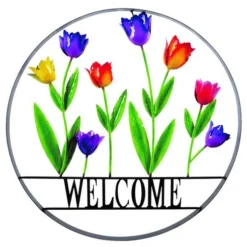 Enchanted Garden™ 29" Tulip Welcome Wheel Outdoor Wall Art