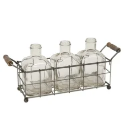 Enchanted Garden™ 15.2" Metal Basket With 3 Glass Bottles