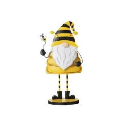 Enchanted Garden 10" Metal Striped Hat Bee Gnome