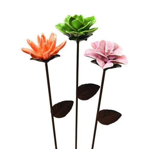 Enchanted Garden™ 24.4" Metal & Porcelain Flower Yard Stake - Assorted Styles 3 Enchanted Garden™ 24.4" Metal & Porcelain Flower Yard Stake - Assorted Styles