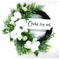 Enchanted Garden™ 22" Come On In Wreath Outdoor Wall Art