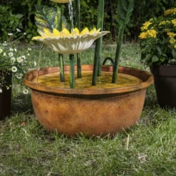 Enchanted Garden™ 40.16" Tiered Sunflower Outdoor Water Fountain -The Thrive Yard Sales Y9588627Detailofbasin
